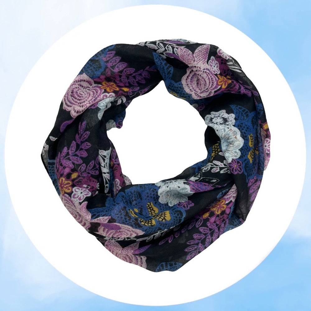 💙 3 for $12 Charming Charlie Black Floral Infinity Scarf Lightweight
